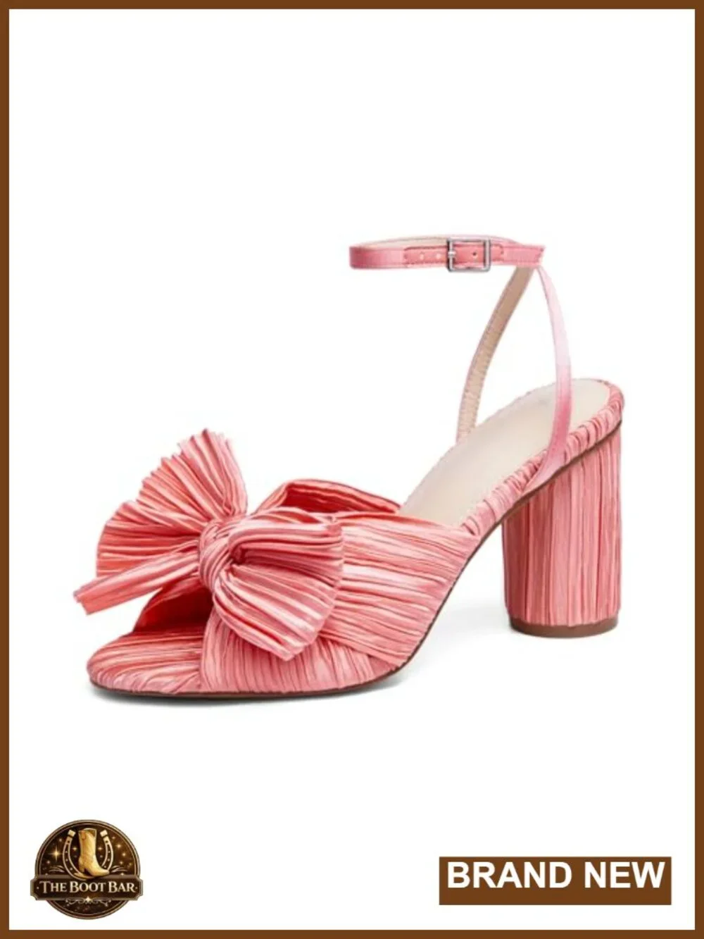Wedding Heeled Sandals Bow Knot Padded Insole Chunky Block Heel Ankle Strap